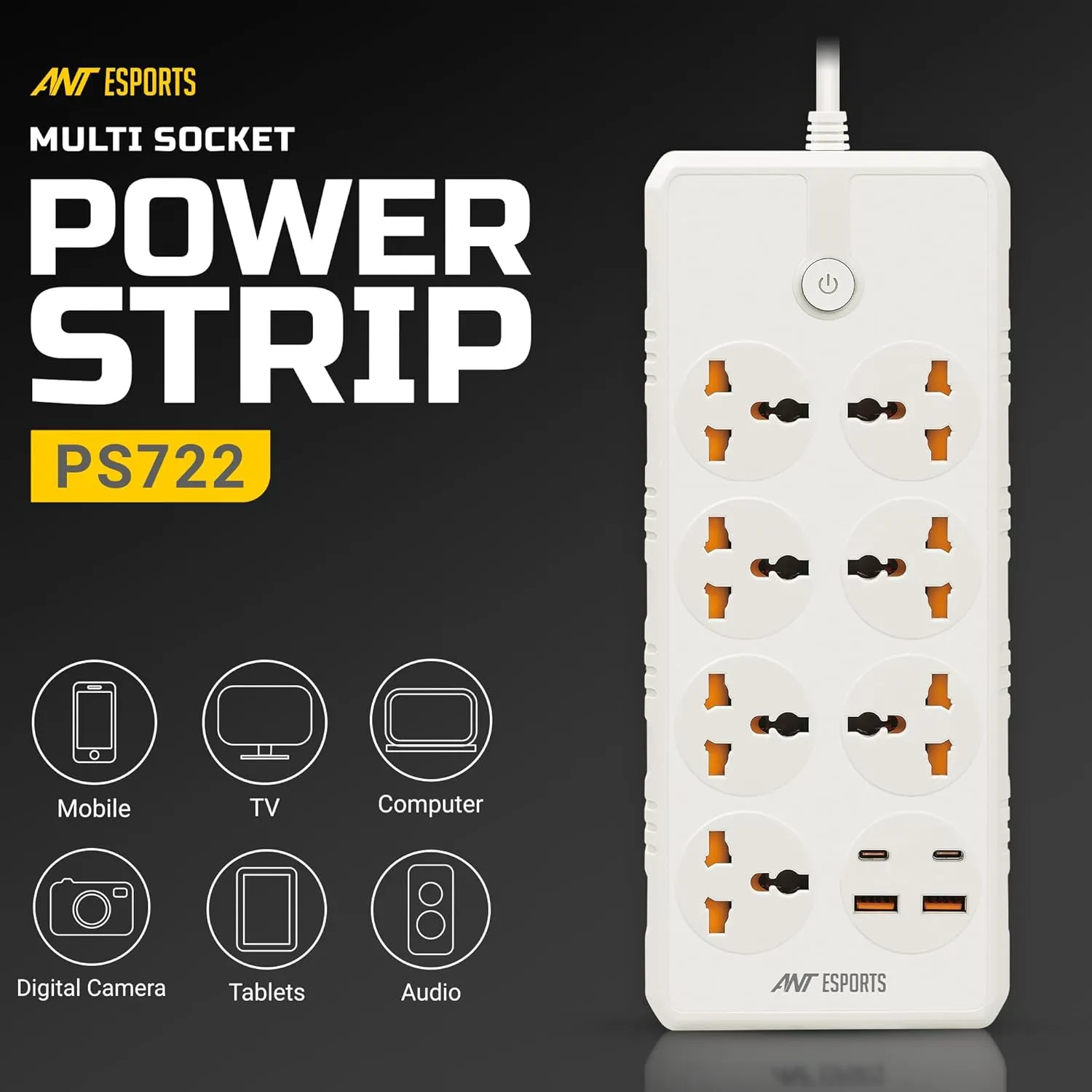 Ant Esports Spike 7 Socket 1 Switch 2×USB 2×TYPE-C 3m (PS722) view 3